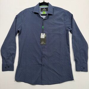 Tom Baine Shirt Mens S Navy Blue Geometric Performance Slim Fit NWT QuietLuxury